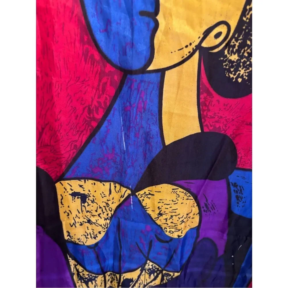 Artistic Picaso Multicolor Abstract Print Scarf - Pink, Blue & Yellow